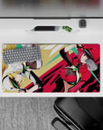 Neon green, glossy red and black anime girl mouse pad 32x16 inches with loud pop-art attitude.