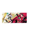 Arcade-cute anime girl mouse pad 28x12 inches with sporty heroines and pop-art graphic streaks.