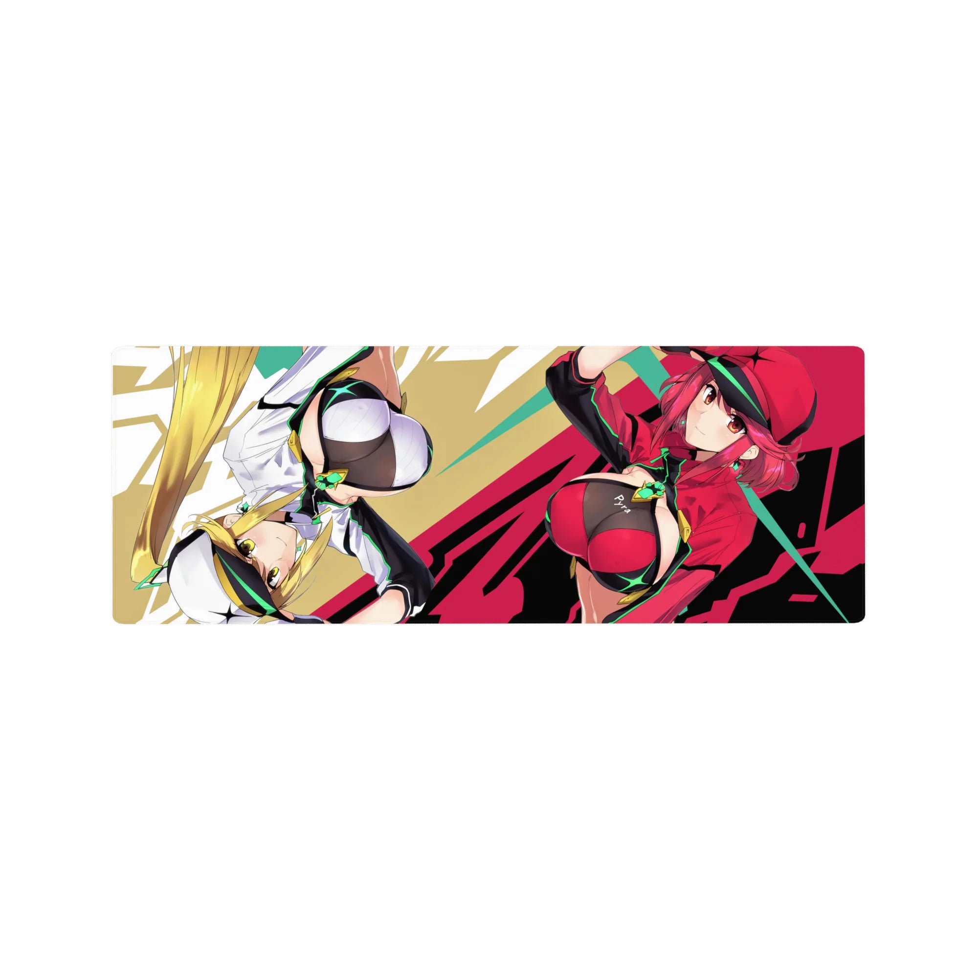 Arcade-cute anime girl mouse pad 32x12 inches with two sporty heroines and pop-art backdrop.