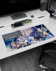 32x16 inches anime girl mouse pad with silver-haired heroine, pink cape queen, and black-armored fighter.