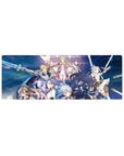 32x12 inches anime girl mouse pad with fantasy skydive squad, heroes, neon rings, and glowing swords.