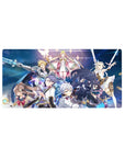 32x16 inches anime girl mouse pad with fantasy skydive squad, neon magic rings, swords, and uniforms.
