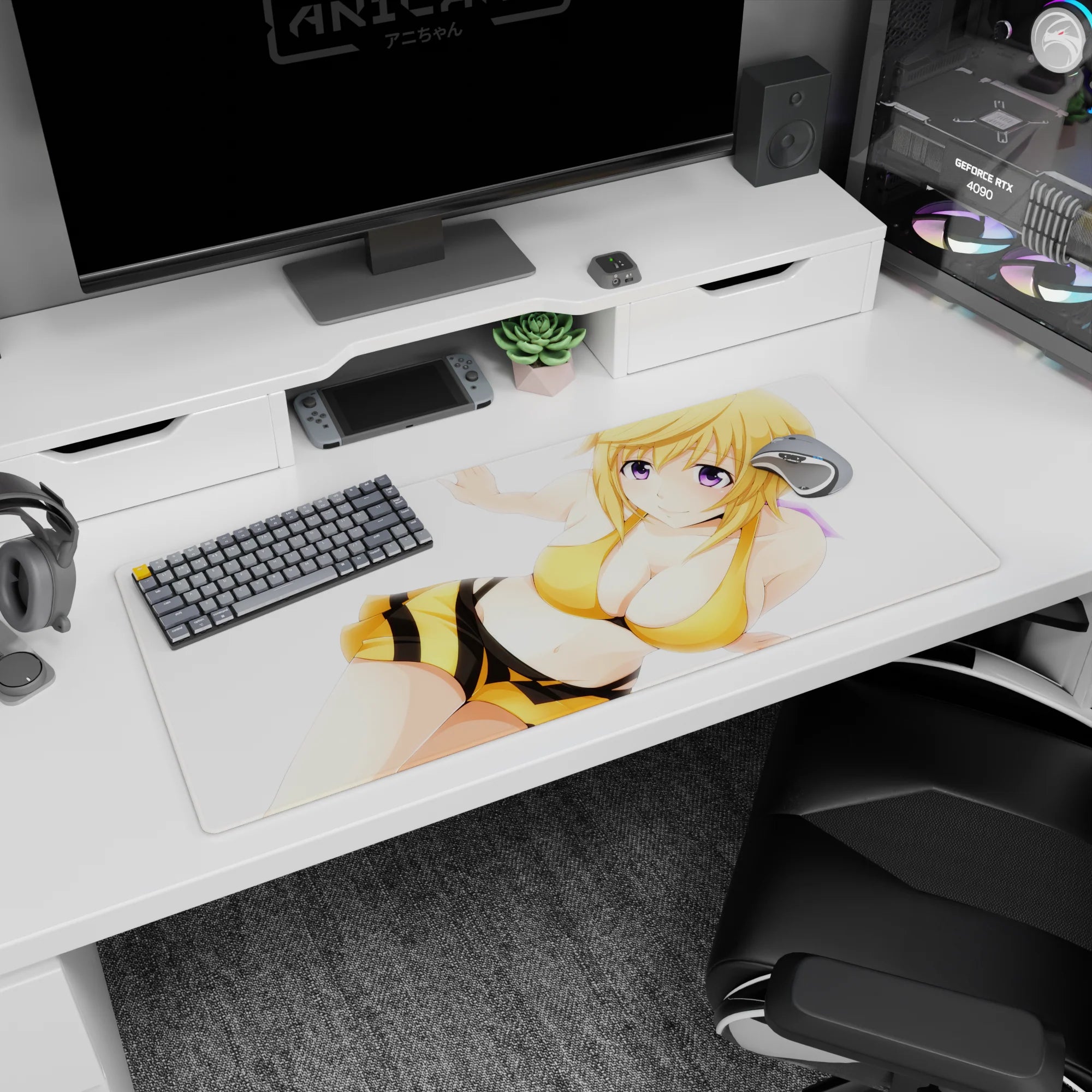 36x16 inches Hoshino Ruri mouse pad from Martian Successor Nadesico, smiling anime girl artwork.