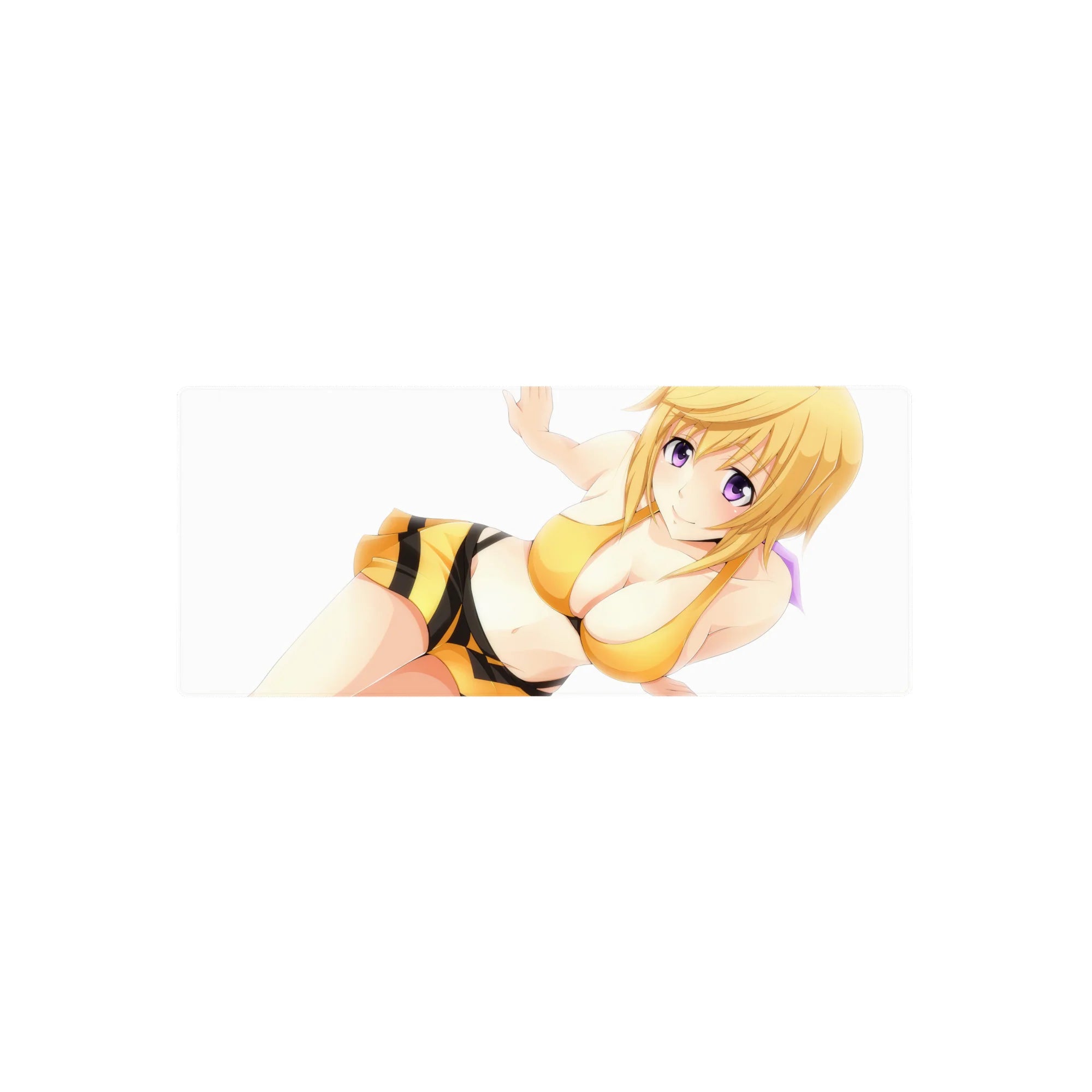 28x12 inches anime girl mouse pad with golden-haired character in striped honey-yellow outfit on white background.