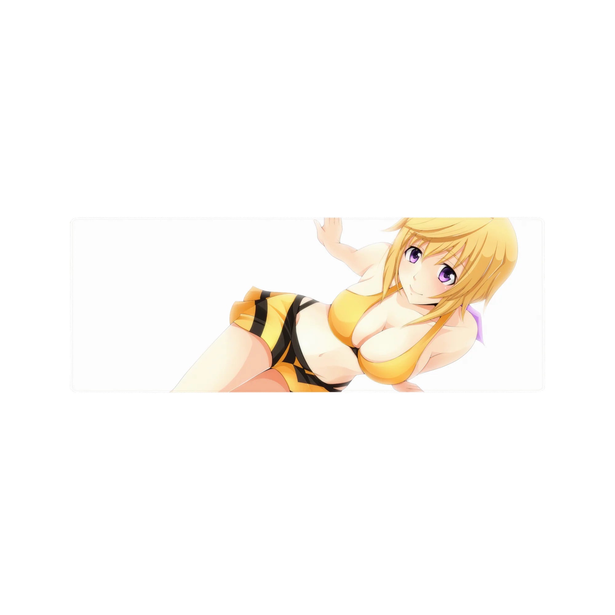 32x12 inches anime girl mouse pad with golden-haired character on clean white background, crisp print.