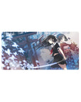 32x16 inches anime girl mouse pad with torii gates, glowing butterflies, katana and kimono shrine scene.