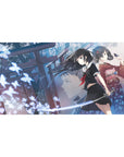40x20 inches anime girl desk pad with torii gates, glowing butterflies, sailor and kimono duo, katana art.