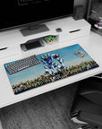 Mikazuki Augus and Orga Itsuka with Gundam Barbatos on anime mouse pad 32x16 inches, found-family lineup.