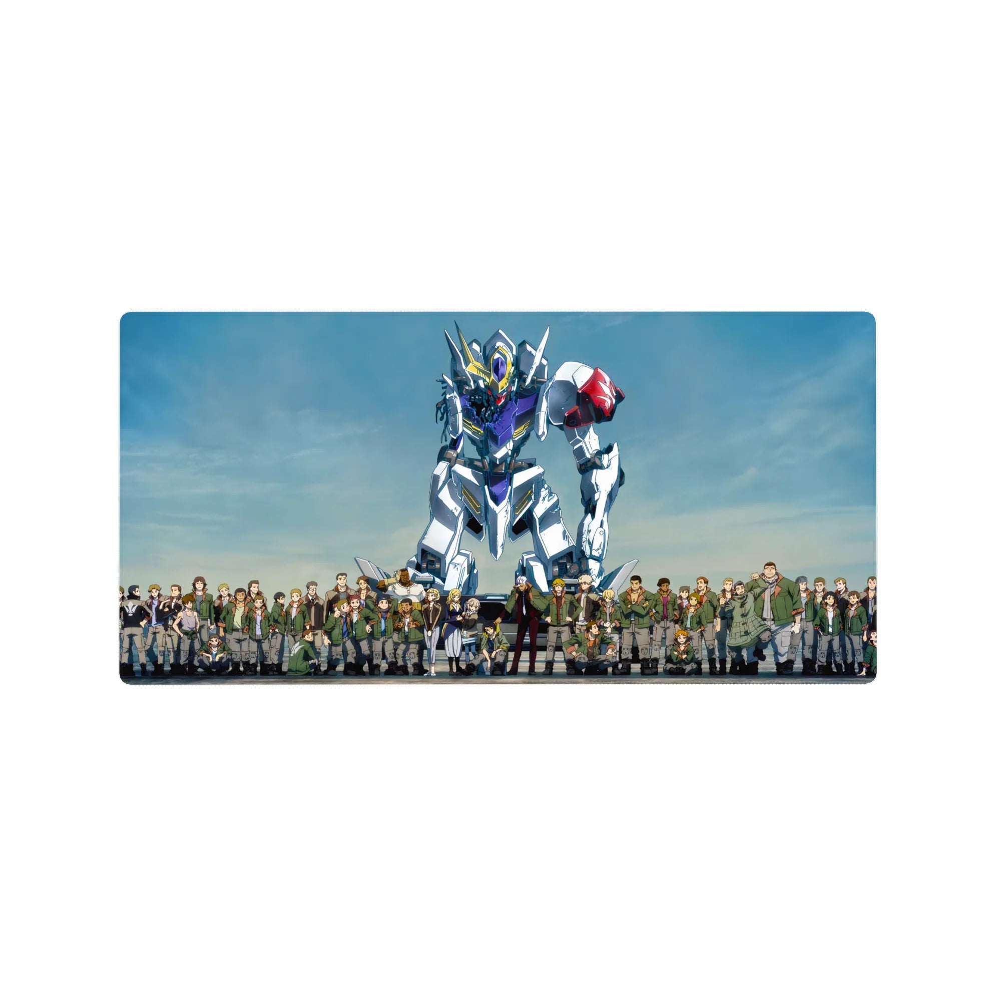 Mobile Suit Gundam Iron-Blooded Orphans anime mouse pad 32x16 inches with Gundam Barbatos and Tekkadan crew.