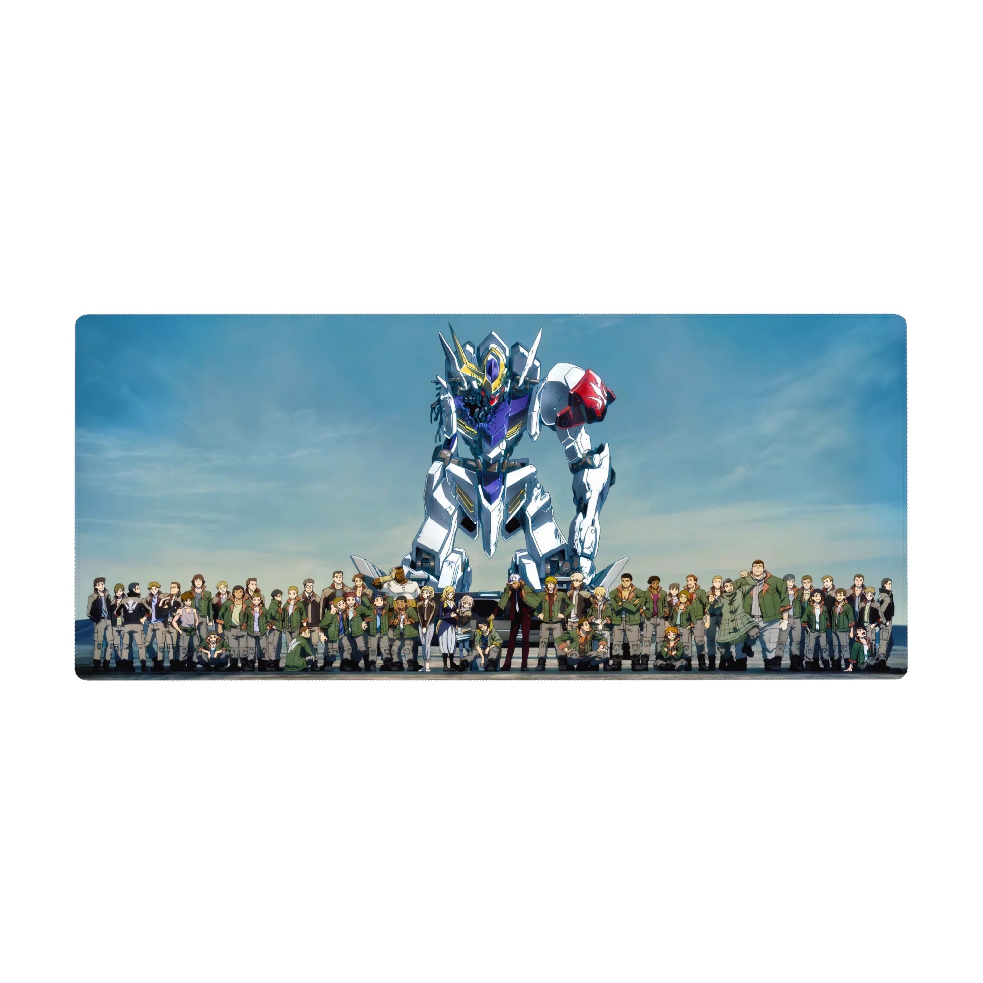 Mobile Suit Gundam: Iron-Blooded Orphans Tekkadan and Gundam Barbatos desk pad, 36x16 inches.