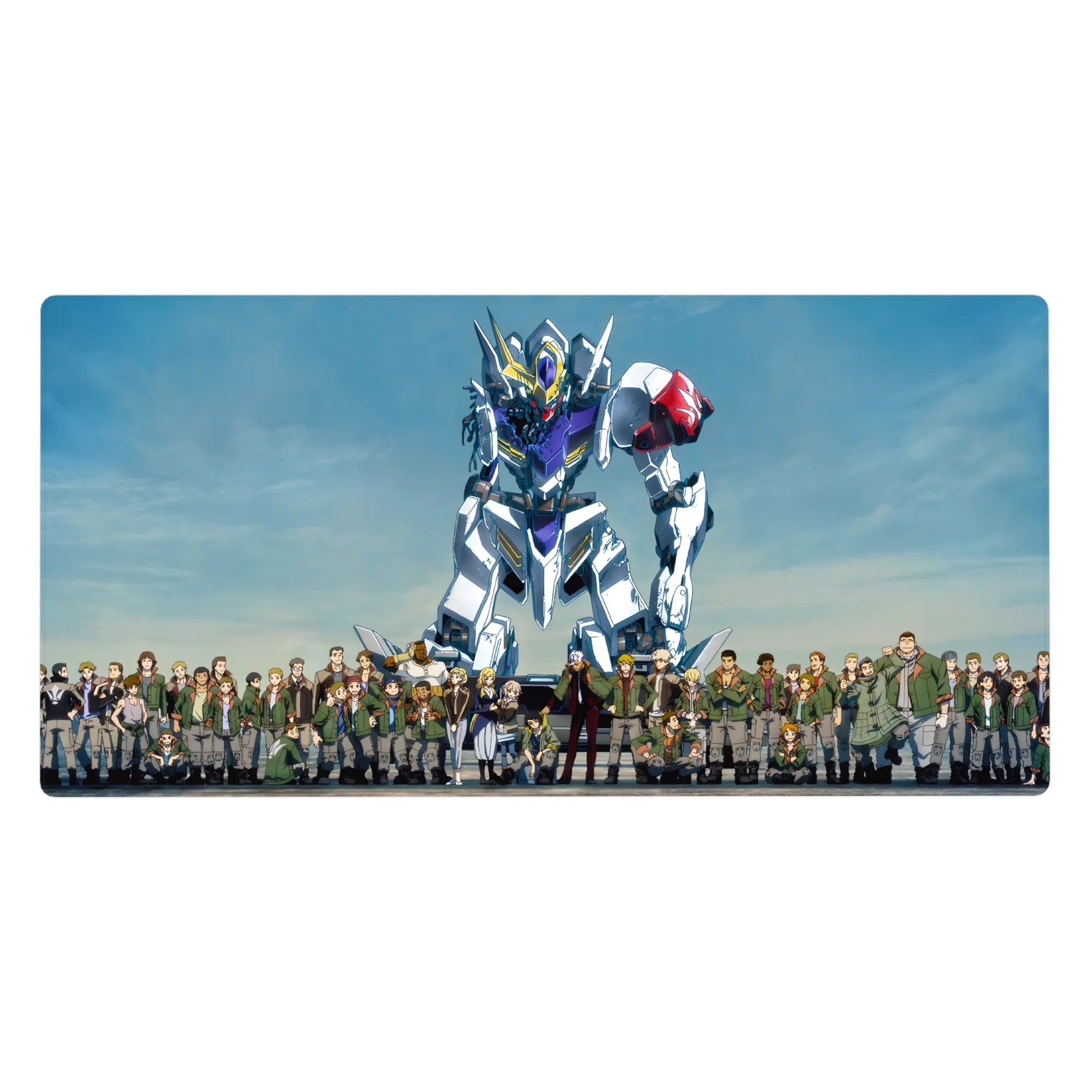 Mobile Suit Gundam Iron-Blooded Orphans Tekkadan crew with Gundam Barbatos desk pad 40x20 inches.
