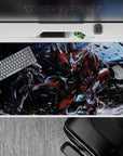 40x20 inches anime mouse pad in deep-space blues with red, white, and gunmetal mecha chaos vibes.