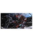32x16 inches anime mouse pad with Gundam mech battle scene, sparks, debris, and deep-space backdrop.