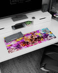 32x12 inches desk mat showing cute demon girl casting magic rings with smoky spirits swirling around her.