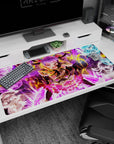 40x20 inches desk mat showing a horned anime sorceress laughing amid neon magic circles and smoky spirits.