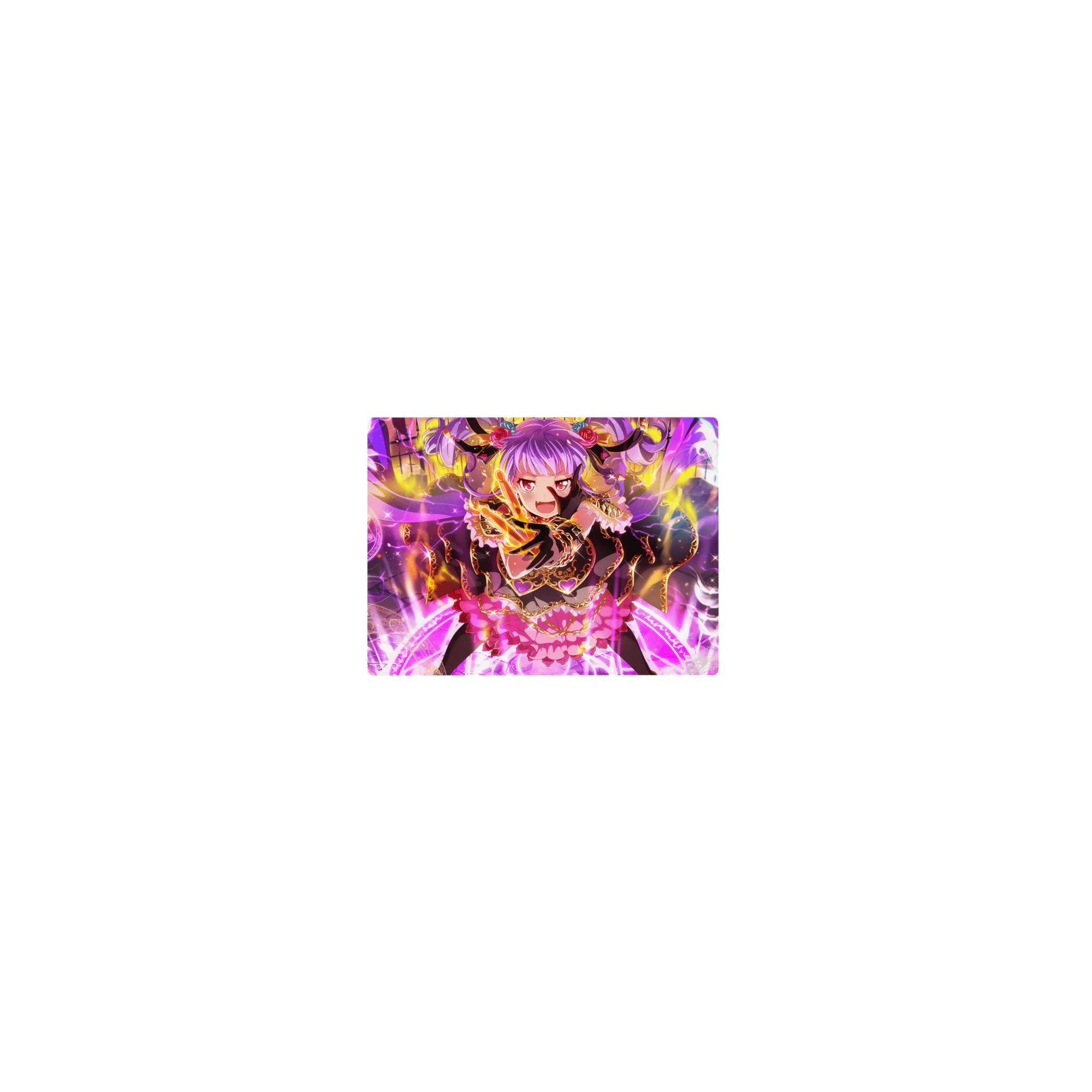 Classic anime girl mouse pad 14x10 inches with purple-haired horned mage in frilly black and pink outfit.