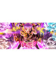 36x16 inches anime girl desk pad with purple-haired horned mage, frilly black-pink outfit, magic rings.