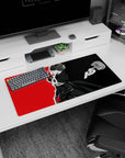 Anime mouse pad 32x16 inches featuring Joker from Persona 5 in iconic pose with black, white, and red split background.