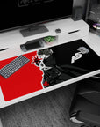 Persona 5 desk pad featuring Joker in iconic form, 40x20 inches, black, white, and red design with Phantom Thief energy.
