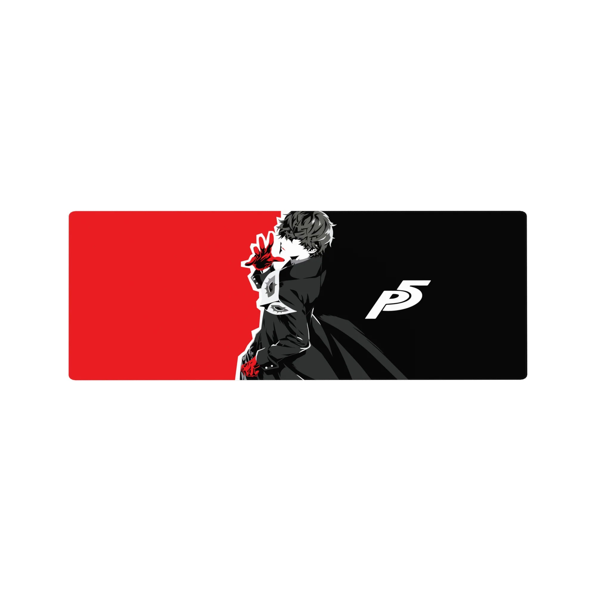 Joker from Persona 5 anime mouse pad, 32x12 inches, black, white, and red design, showcasing his iconic Phantom Thief pose.