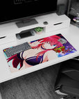 Anime mouse pad featuring Rias Gremory from High School DxD Hero in a navy bikini, size 32x16 inches, under moonlit sky.