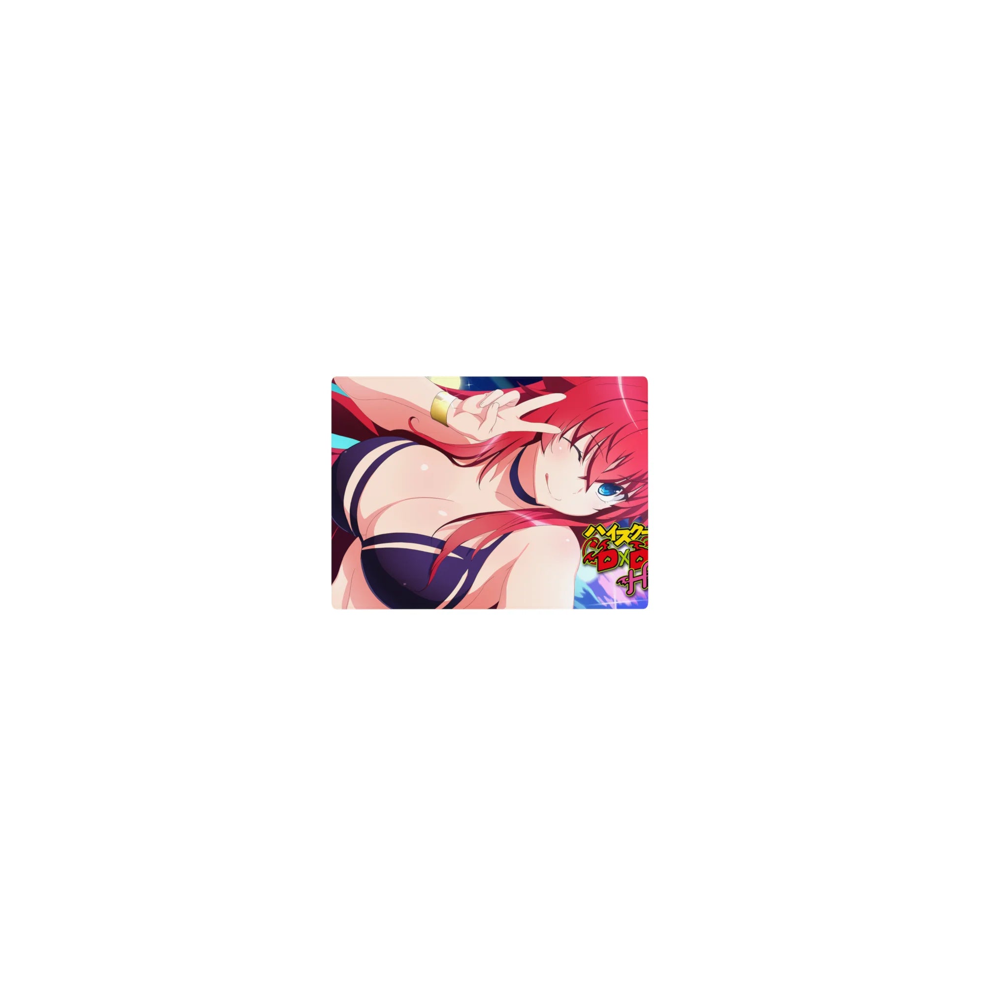 Rias Gremory in navy bikini under moonlight, fiery hair glowing. High School DxD Hero mouse pad 14x10 inches.