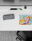 Bright neon blue and citrus yellow anime girl mouse pad 14x10 inches, summer festival vibe, candy-colored.