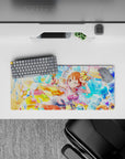 28x12 inches extended mouse pad in neon blues and citrus yellows with stars, ribbons, and pool party vibes.
