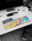 32x12 inches mouse pad showing a winking orange-haired anime girl blasting water with playful pin-up energy.