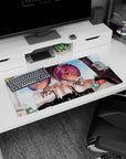 Anime mouse pad 32x16 inches featuring Rem and Ram from Re:Zero. Soft pastels and crisp lines create a serene vibe.