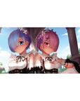 Rem and Ram anime desk pad 40x20 inches, features Re:Zero characters in soft pastels, perfect for anime fans.