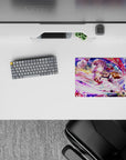 Neon pink and violet festival anime mouse pad 14x10 inches with soft sakura swirl and cozy vibe.