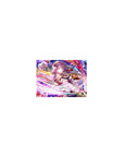 Classic anime girl mouse pad 14x10 inches with sakura petals, fox mask ribbon, and sunset castle glow.