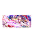 28x12 inches anime girl mouse pad with sakura petals, fox mask ribbon, and sunset castle background.