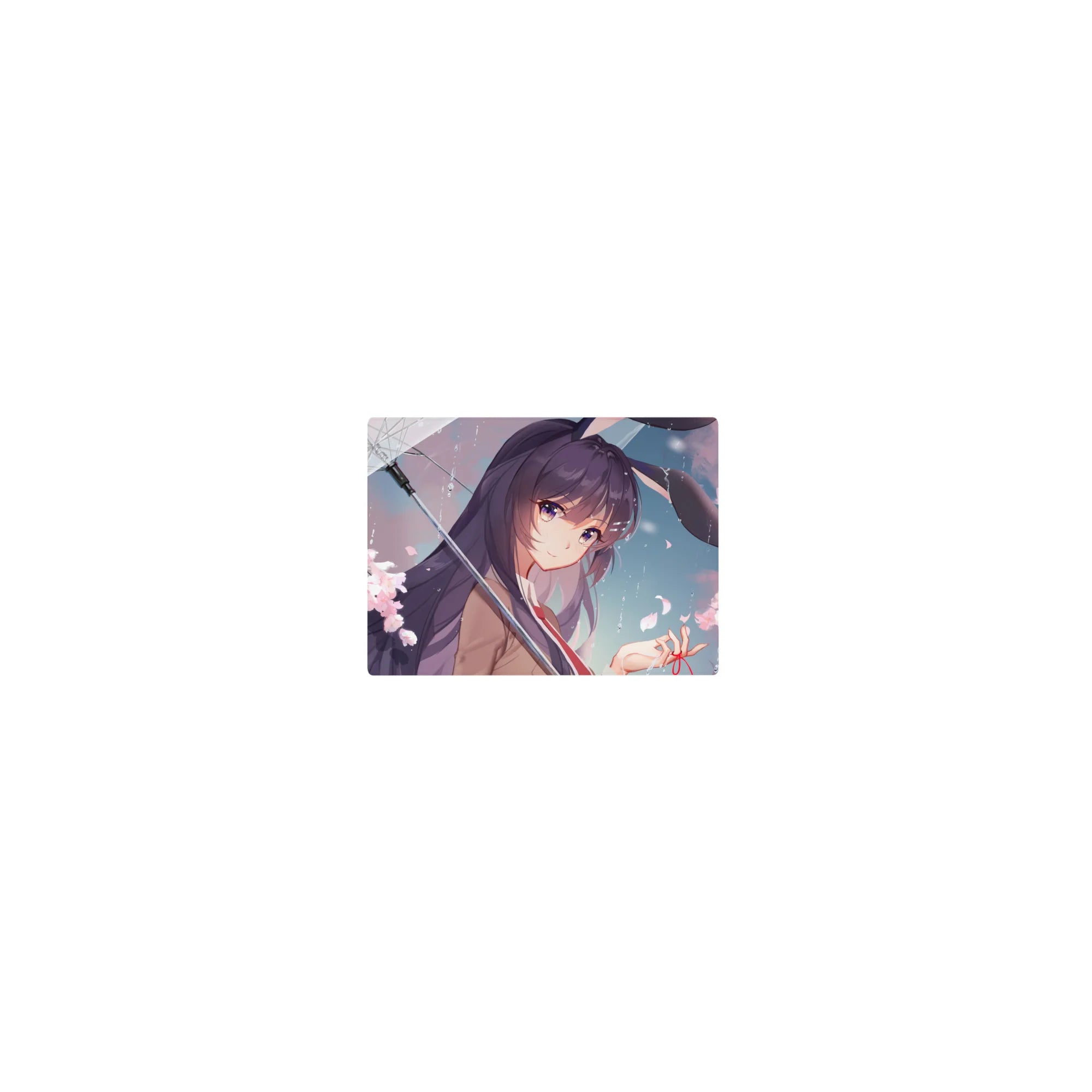 Classic anime girl mouse pad 14x10 inches with violet-haired girl, bunny ears, sakura petals, and umbrella.