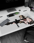 40x20 inches desk pad showing a silver-haired anime girl in cap and headset aiming a sleek black rifle.