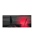 28x12 inches anime mouse pad with Sasuke silhouette before a crimson sun, minimal Naruto-inspired desk mat.