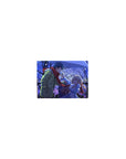 Classic anime mouse pad 14x10 inches with couple under umbrella in snowy city night, red scarf accent.