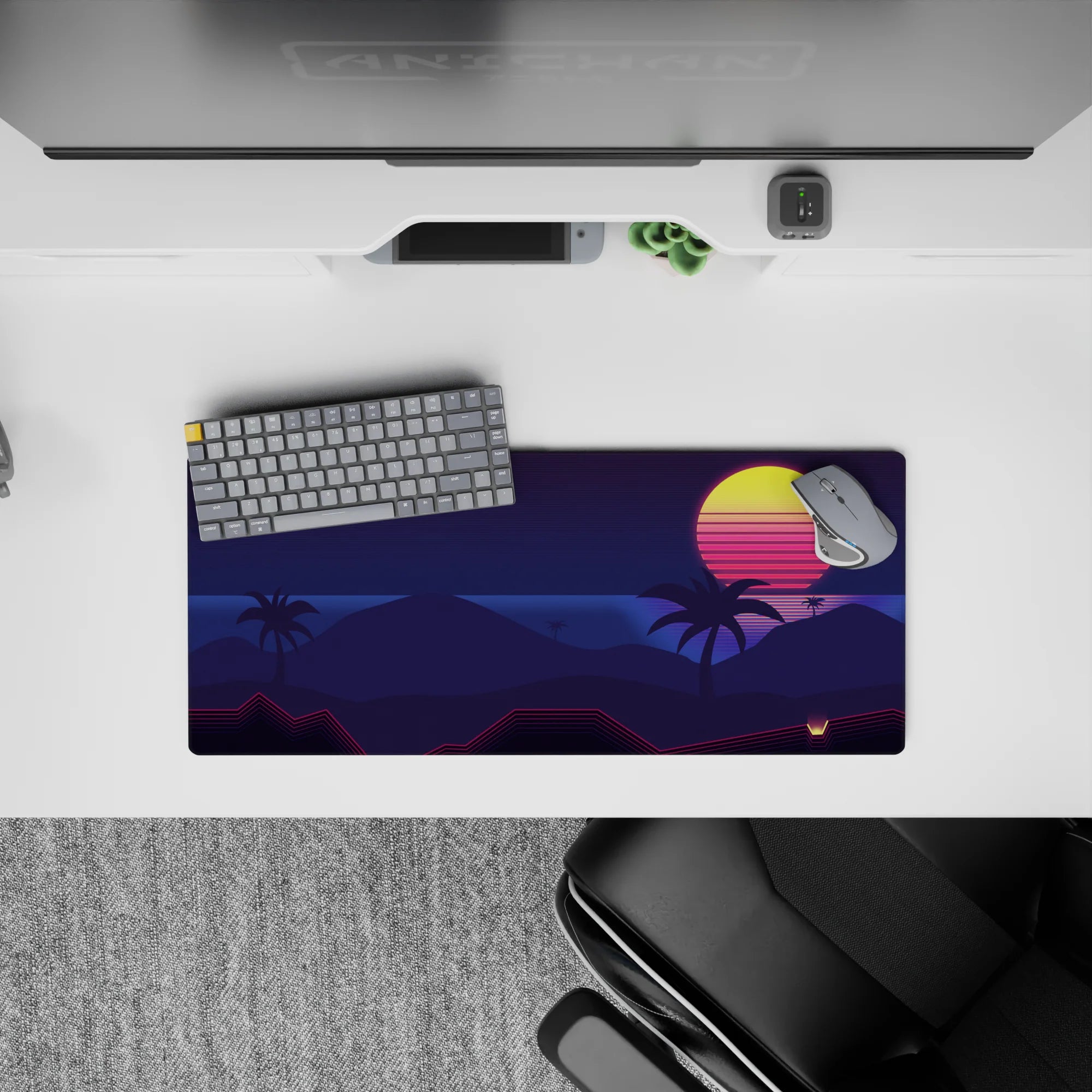 Retrowave - Vaporwave Deskmat | Mousepad | Deskpad - Midnight Tropic Glow - AniChan