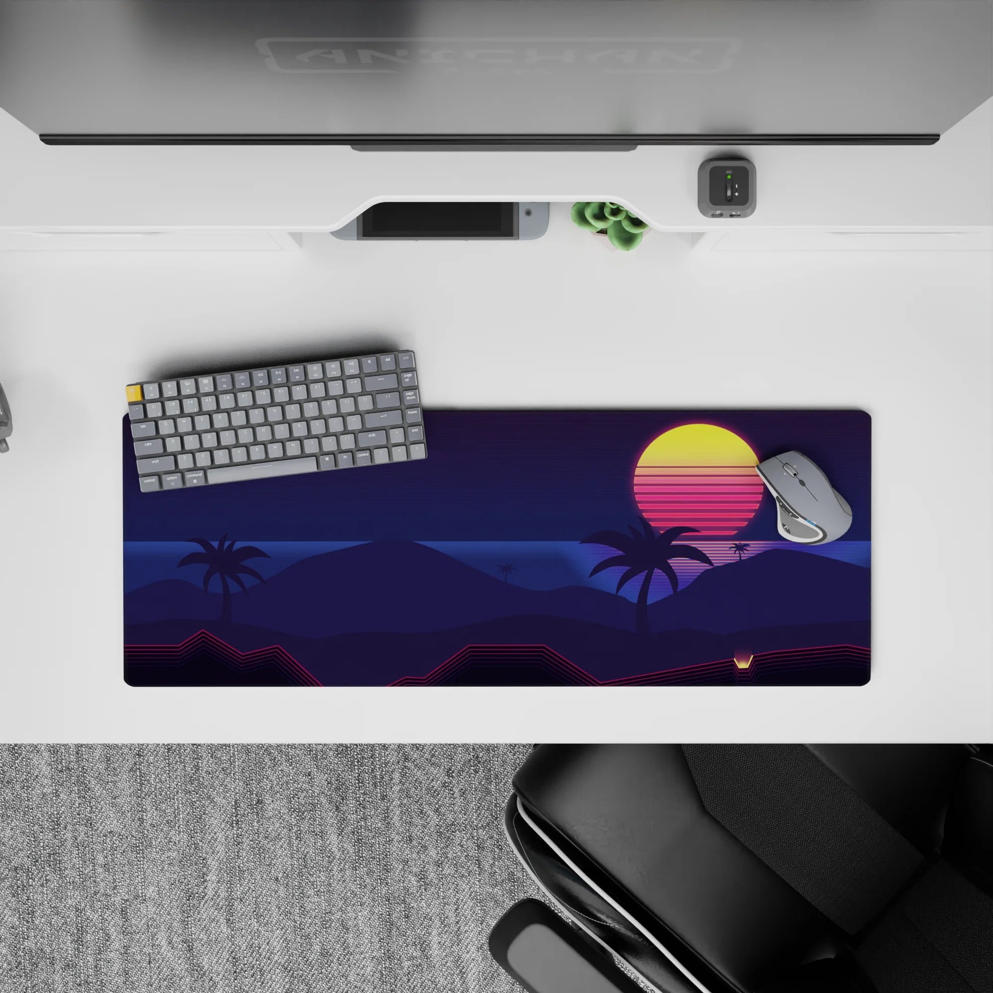 Retrowave - Vaporwave Deskmat | Mousepad | Deskpad - Midnight Tropic Glow - AniChan