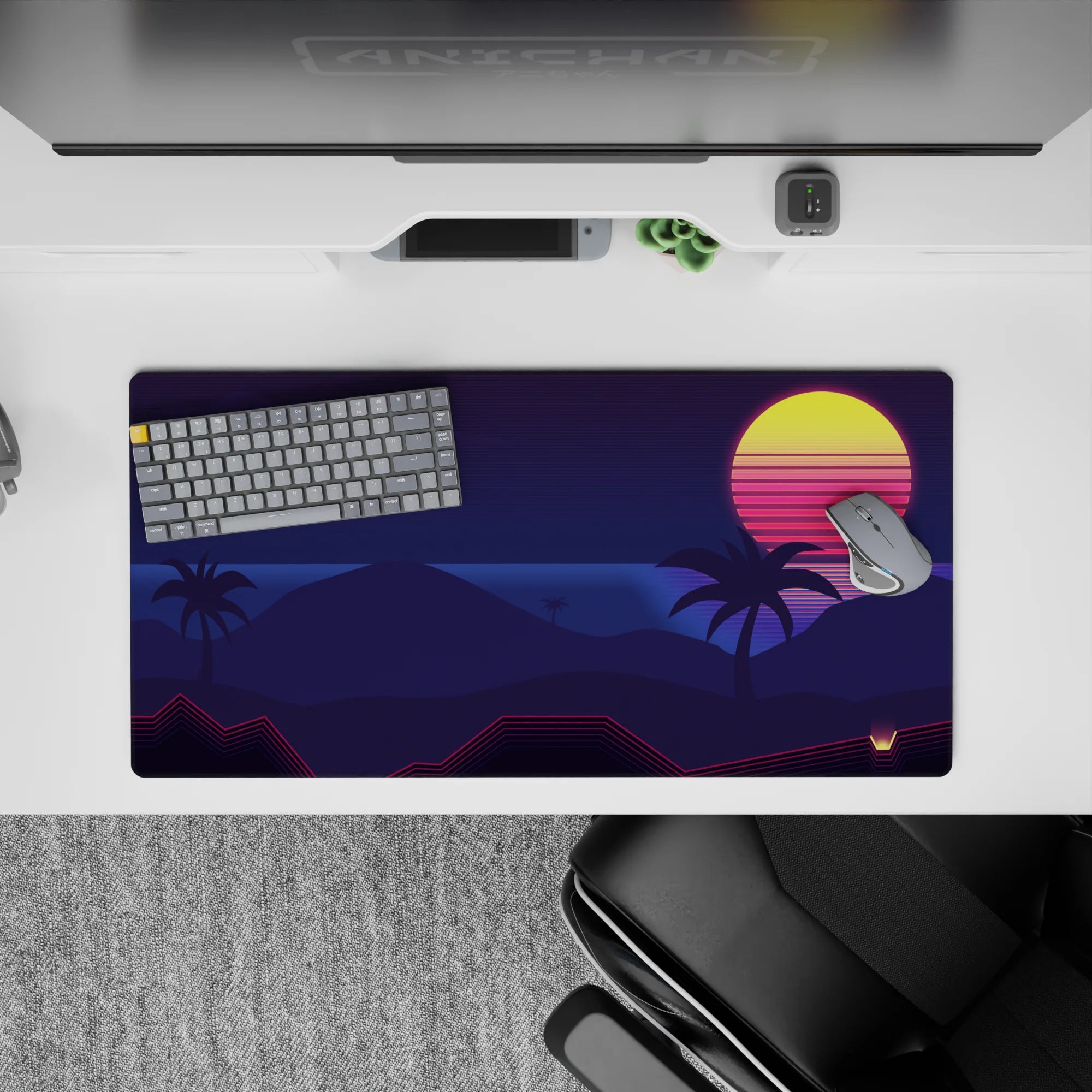 Retrowave - Vaporwave Deskmat | Mousepad | Deskpad - Midnight Tropic Glow - AniChan