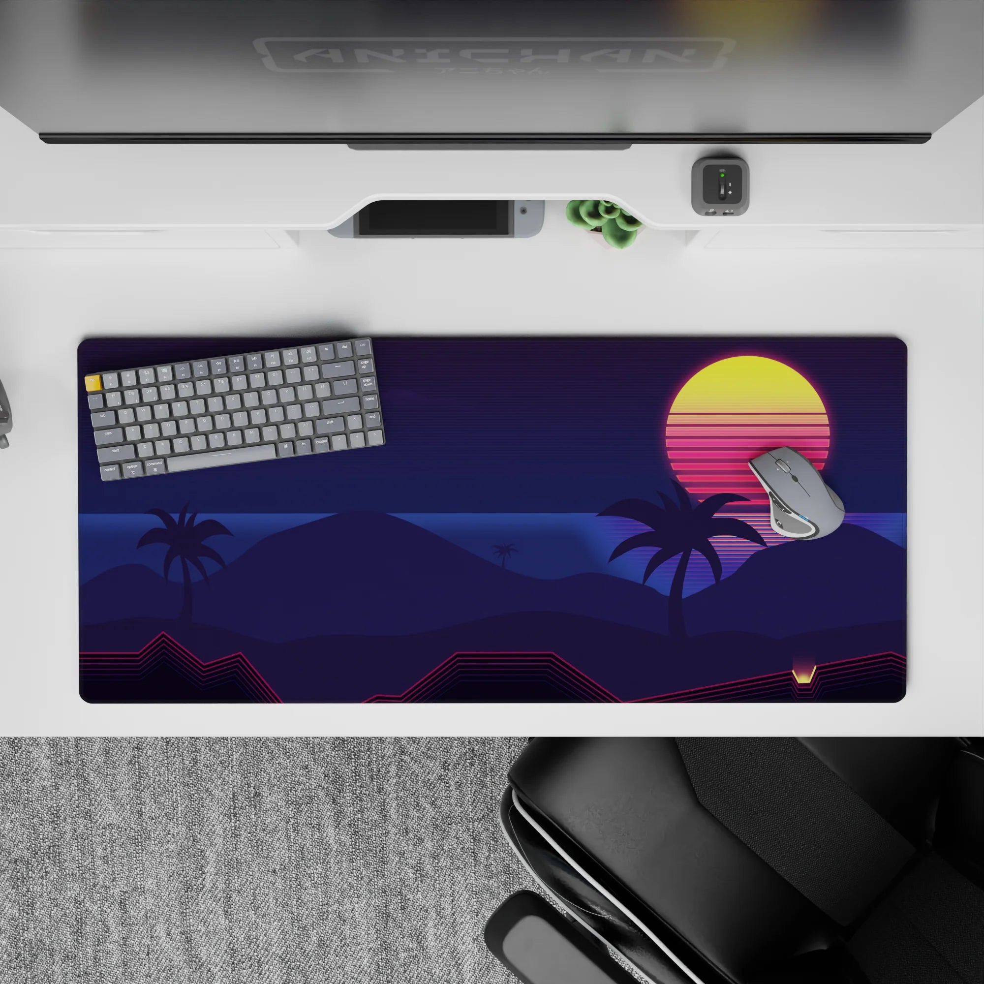 Retrowave - Vaporwave Deskmat | Mousepad | Deskpad - Midnight Tropic Glow - AniChan