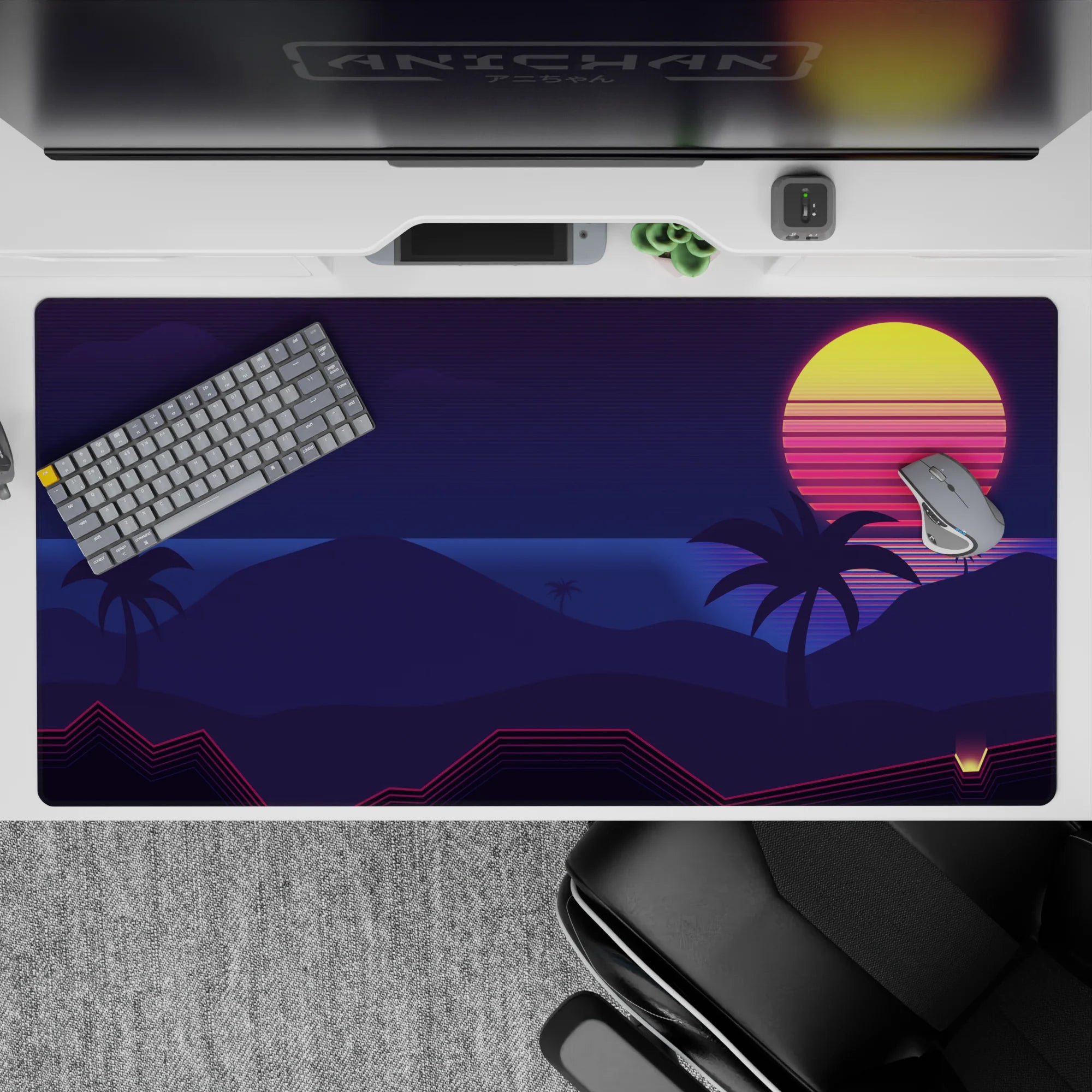 Retrowave - Vaporwave Deskmat | Mousepad | Deskpad - Midnight Tropic Glow - AniChan