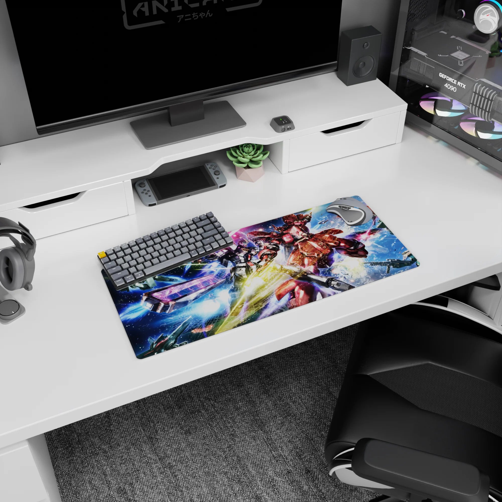 28x12 inches Mobile Suit Gundam mouse pad showing RX-78-2 Gundam vs Char’s red Zaku clash.