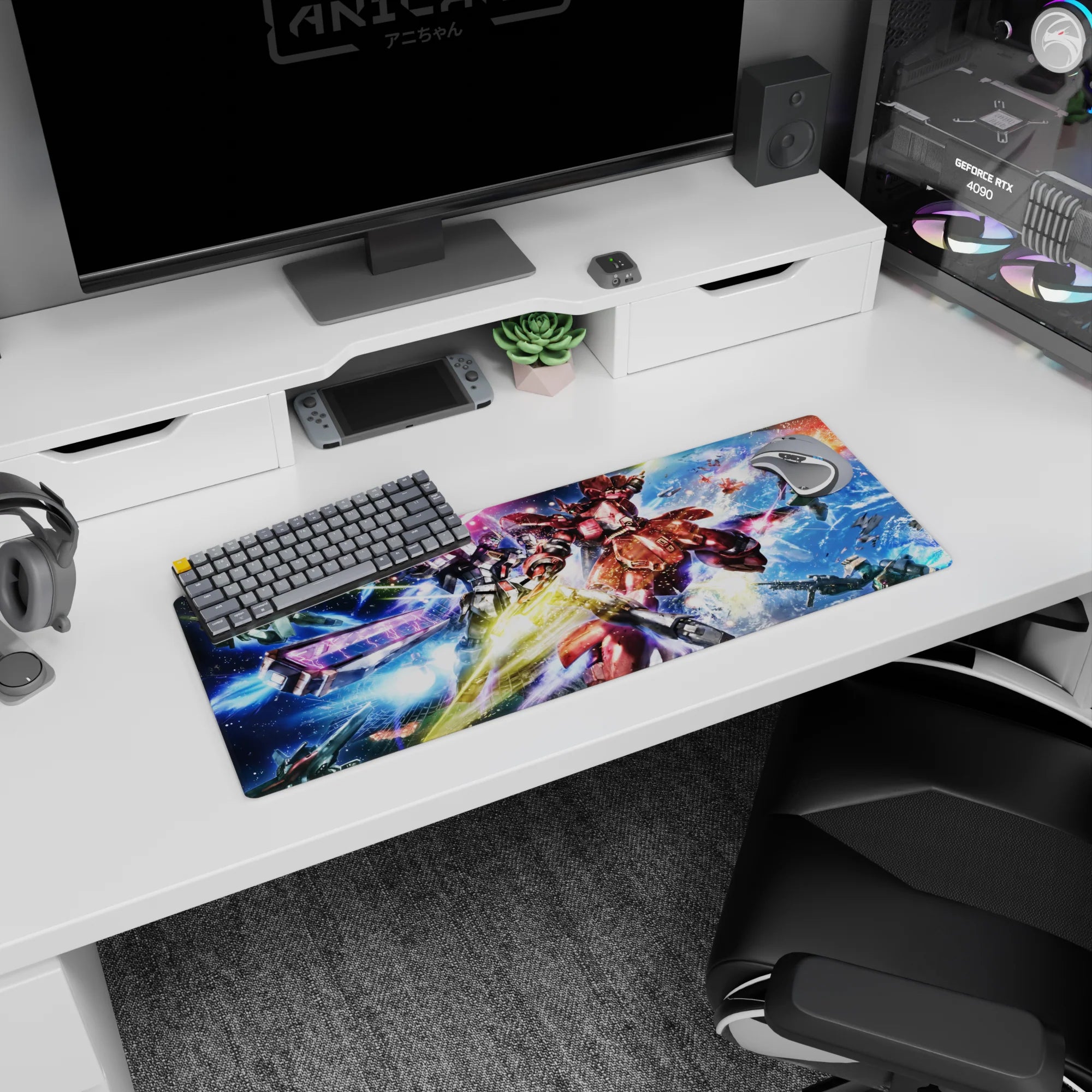 32x12 inches Mobile Suit Gundam mouse pad with RX-78-2 Gundam vs Char Aznable red Zaku mid-clash.