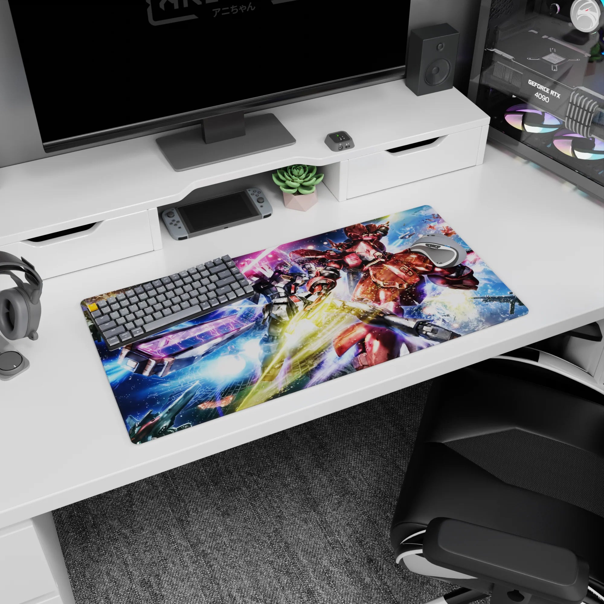 32x16 inches Mobile Suit Gundam mouse pad featuring RX-78-2 clashing with Char Aznable’s red Zaku.