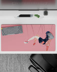 32x16 inches mouse pad in soft pink and midnight navy tones, calm floating vibe with clean minimalist art.