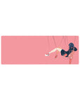 32x12 inches anime girl mouse pad with minimalist floating girl, thin string lines, bubbles, street-cute style.