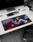 32x16 inches Meliodas vs Zeldris anime mouse pad, blades collide with sparks, red uniform vs green cloak.