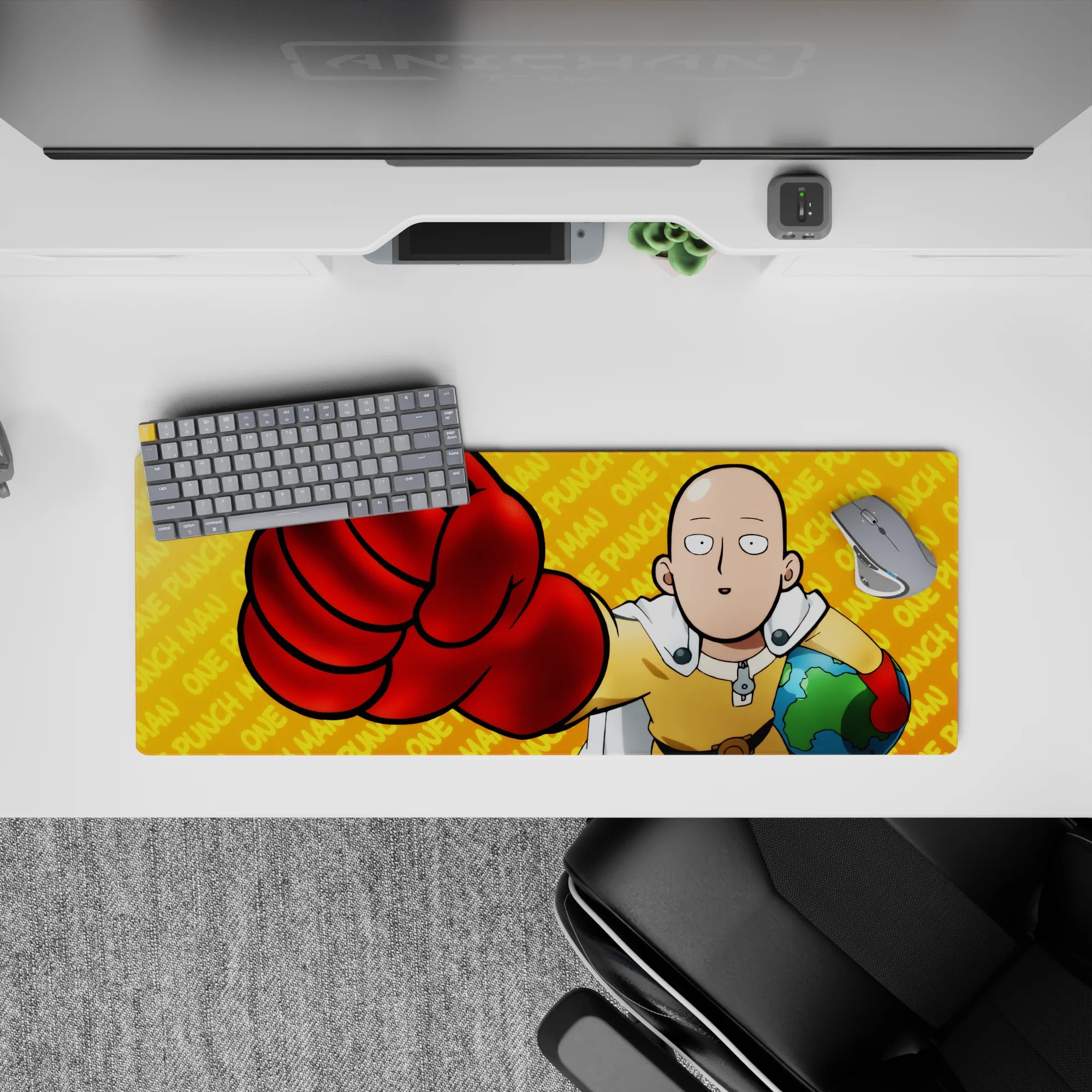 Orange backdrop anime mouse pad 32x12 inches, bright pop colors, crisp print, smooth glide, bold vibe.